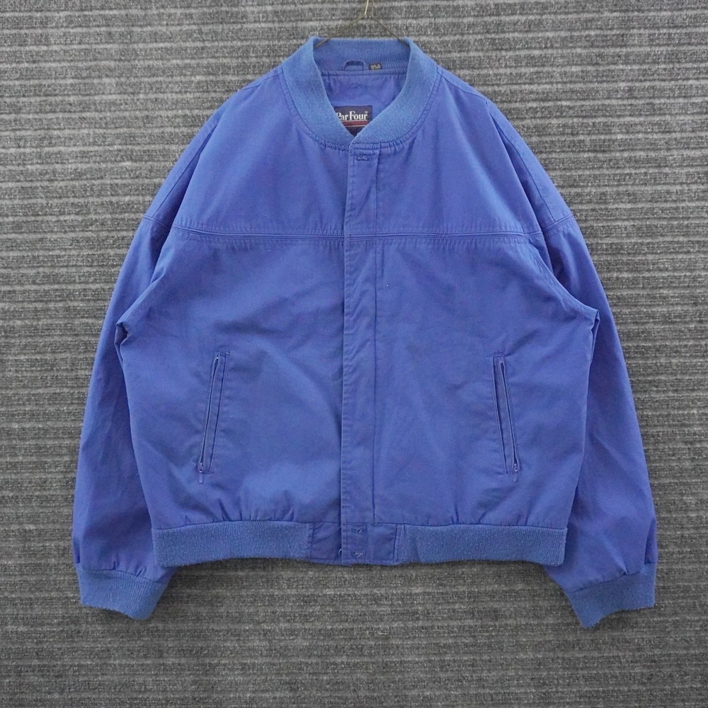 Vintage Par Four Bomber Jacket Mens XL Blue Cotton Blend Full Zip Sportswear